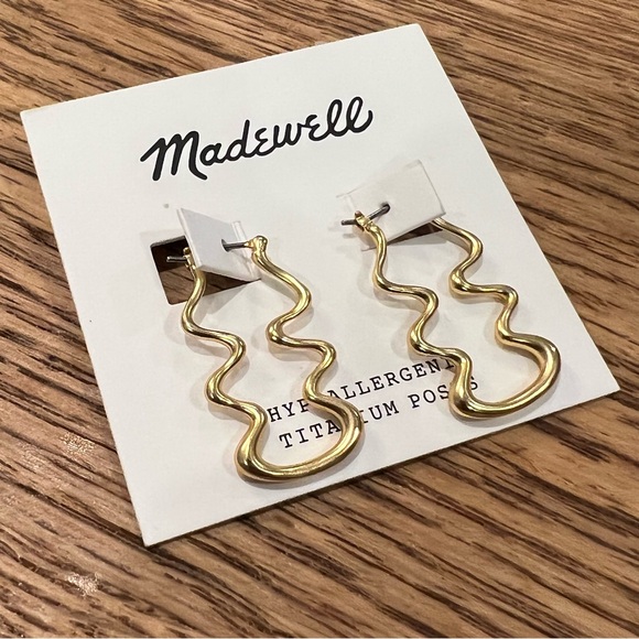 NEW MADEWELL Enamel-Dipped Wavy Hoop Earrings Vintage Gold - Picture 5 of 8